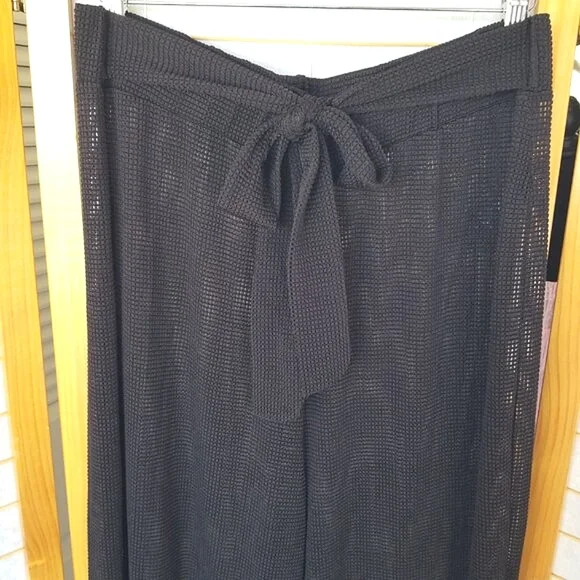 Black Mesh Wide Leg Beach Pants Sheer Waist Tie Nylon Simply Emma Size 1X - Picture 2 of 7